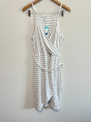 Market & Spruce Annora Faux Wrap Knit Dress Striped Spaghetti Straps Sz L Petite