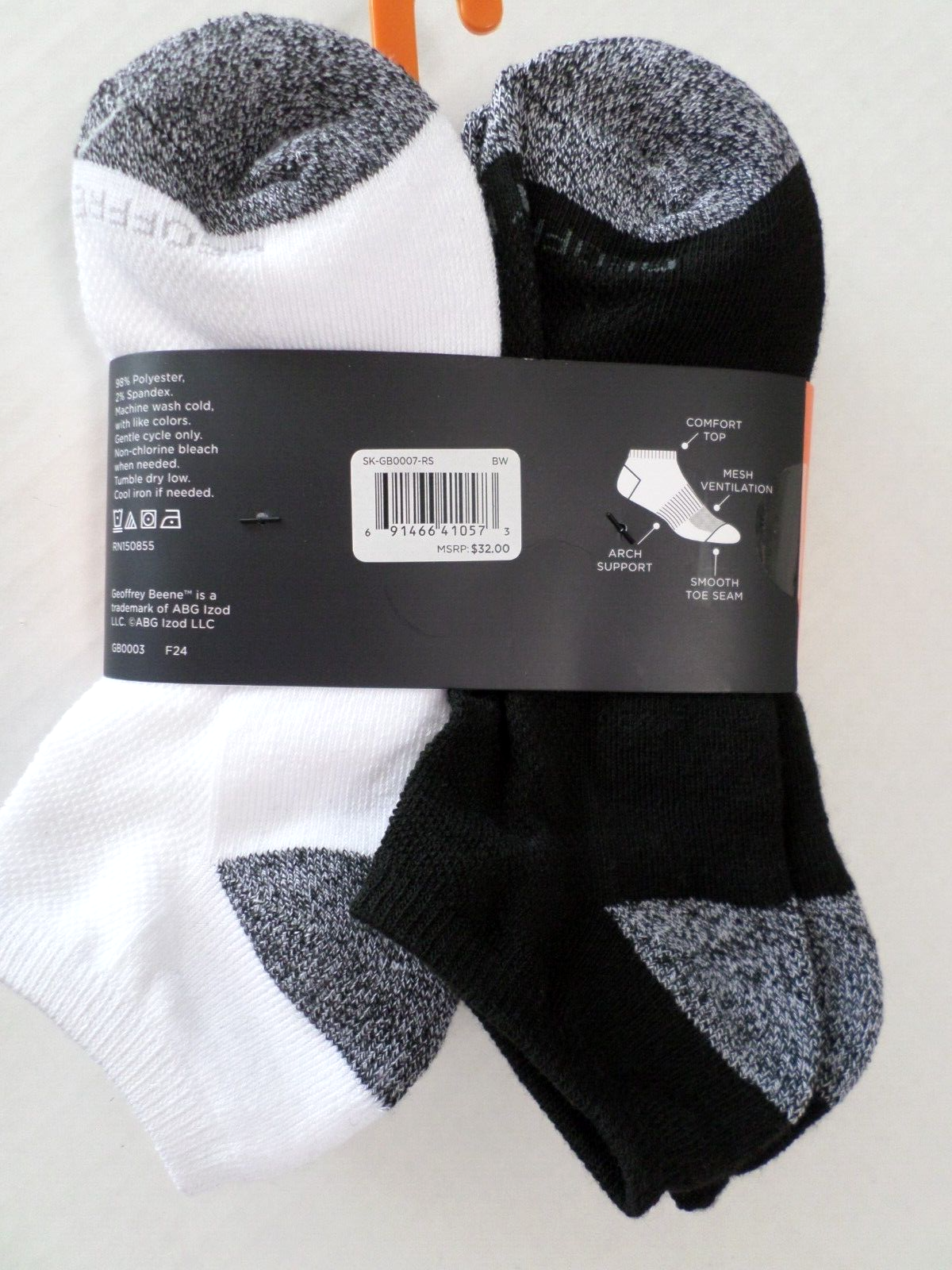 Geoffrey Beene Men's Athletic Low Cut Socks 6 Pr Black/White Shoe Sz 6-12