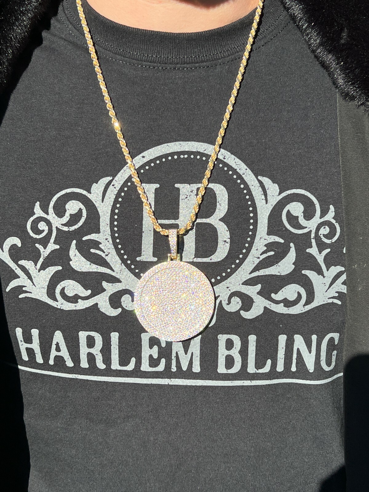Pre-owned Harlembling Moissanite Large Bling Out Iced Round Hip Hop Pendant Necklace Pass Diamond Test In Silver