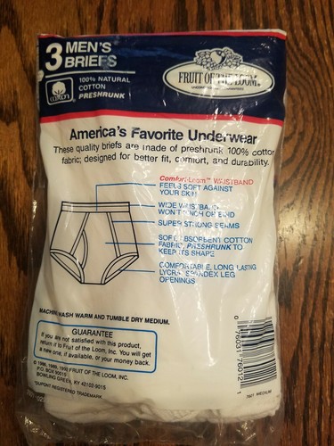 Vintage 3PK 90s 1992 Fruit of the Loom BRIEFS Blue Gold Stripe NOS M 34-36 USA