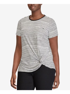 

RALPH LAUREN Женская белая футболка с короткими рукавами и круглым краем с перекручиванием спереди, плюс, Белый