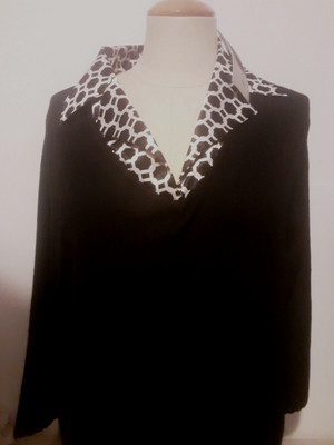 Fred David RN 59919 Black Rayon 3/4 Sleeve Ladies Top Size PXL      (B13)