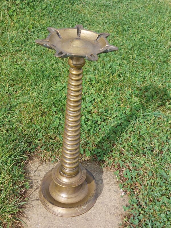 Superb Antique Brass Oil, 7 Wick, Votive Lamp~Indian~Inscribed~ 45cm Tall~5 Kgs~