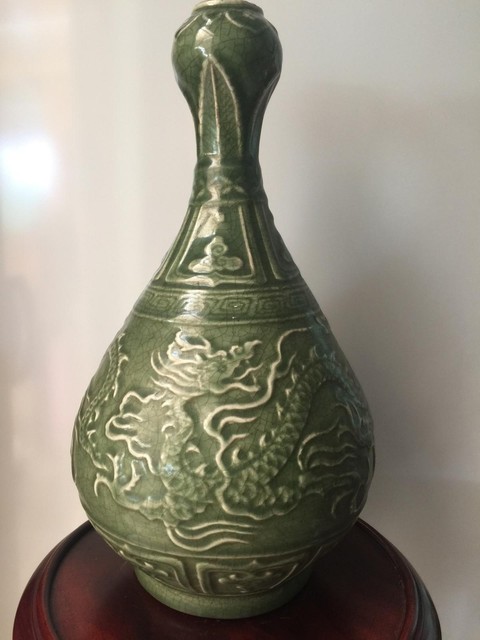 Antique Chinese Celadon Garlic Head Vase Qing Dynasty | Antiques
