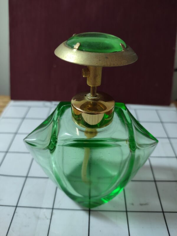Vintage Art Deco Depression Era Green Glass Perfume Bottle Vanity Item