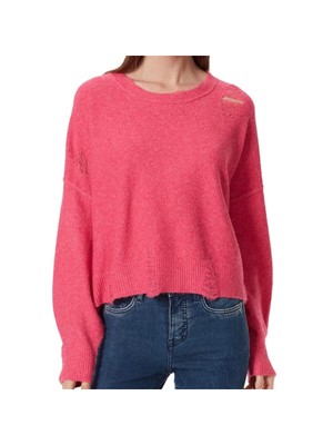 

FRAYED JEANS Женский розовый рваный свитер в рубчик с длинным рукавом и круглым вырезом