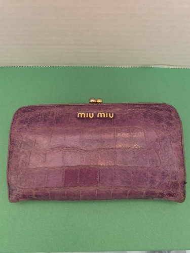 MIU MIU Purple Croco EMBOSSED LEATHER French Style Wallet