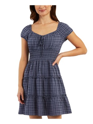 

BCX DRESS Womens Navy Pullover Tie Short Sleeve Fit + Flare Dress Juniors