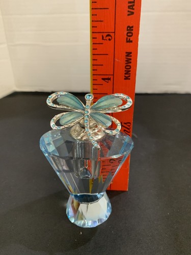 Blue Cut Glass Dragonfly Perfume Bottle