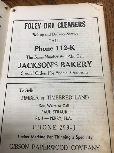 Vintage 1954 Telephone Directory For Perry Florida Small Town Very Rare