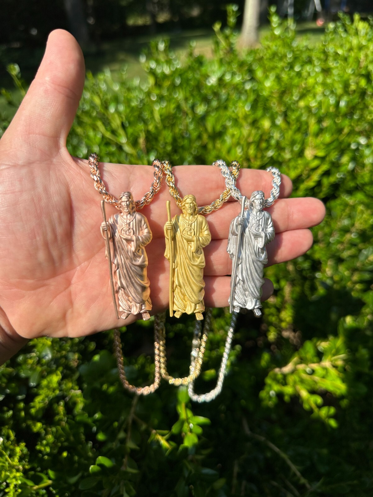 Pre-owned Harlembling Heavy 3d San Judas St Jude Real 925 Silver 14k Yellow Rose Gold Pendant Necklace