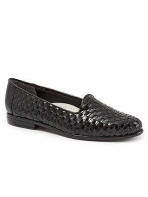 

TROTTERS Женские черные кожаные лоферы без шнурков Basket Weave Liz с круглым носком, Черный, T5158007