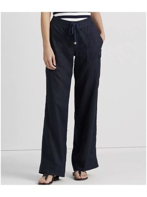 

LAUREN RALPH LAUREN Женские темно-синие широкие брюки на молнии с кулиской на талии, Navy, 200735136002