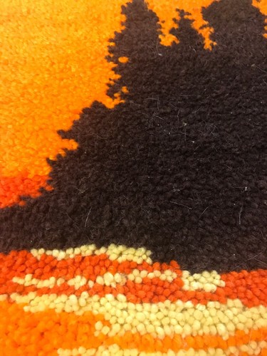 Vtg Mid Century Large Hooked Rug Wall Hanging 25 X 38 1/2” Orange Brown