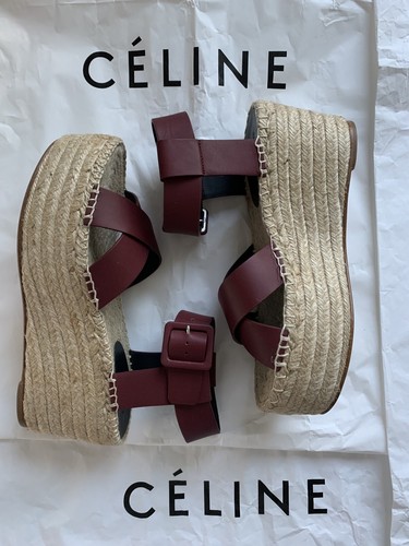 Pre-owned Phoebe Philo Celine Espadrilles Burgundy Criss Cross Wedge Sandals  35 39 40 41 In Red