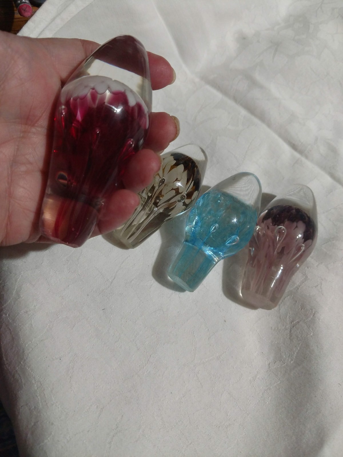 4 Art Glass Decanter Carafe Wine Bottle Stoppers Pink Blue Purple Brown