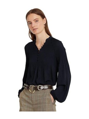 

LAUREN RALPH LAUREN Женская темно-синяя рубашка из жоржета с длинными рукавами для работы, Navy
