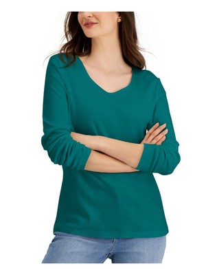 

KAREN SCOTT Женский зеленый топ с круглым вырезом и длинными рукавами, размер