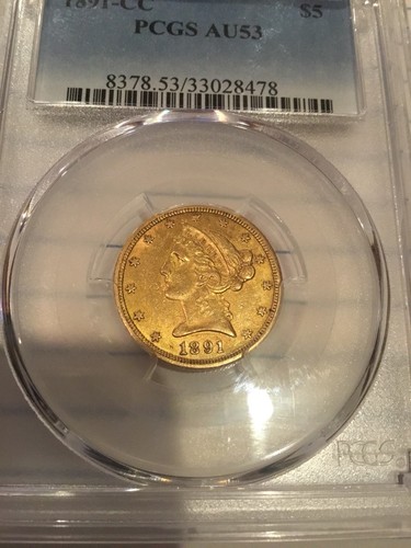 1891 CC 5$ Liberty Head Half Eagle AU 53
