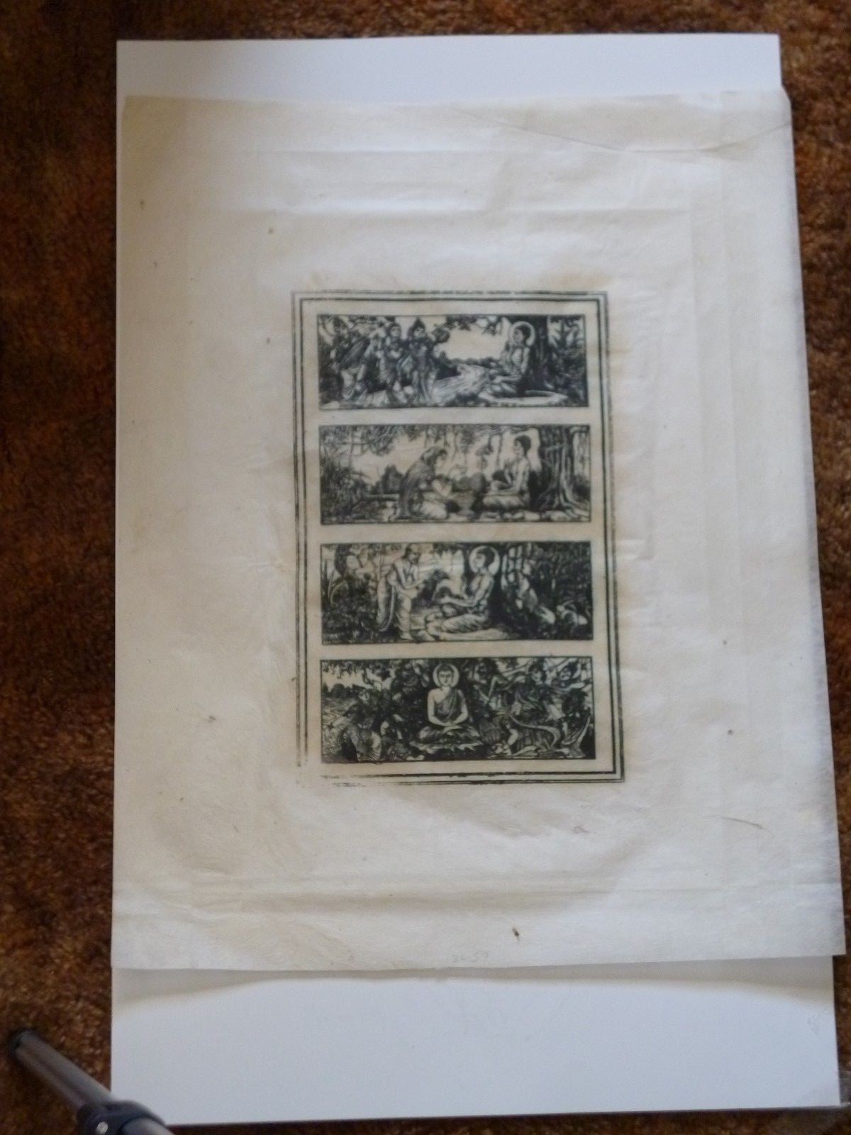 ANTIQUE INK PRINT OF BUDDHA'S LIFE, FROM INDIA, VERY  RARE, VERY GOOD CONDITION
