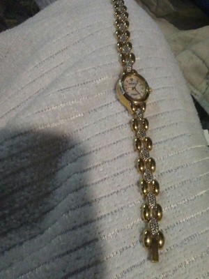  LADIES New Gold  GRUEN   DIAMOND dial WRIST WATCH 7 inch band fresh battery