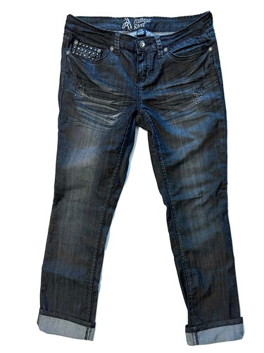 【WONDER WONDER】Vintage Washing Rivet Studded Wide Denim PT Western Wonders Mid Waist Denim Jeans - Blue Thunder | One