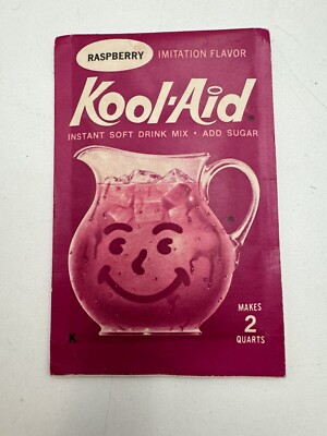 Vintage 60s Kool-Aid Imitation Raspberry Flavor Packet Gag Tag NOS
