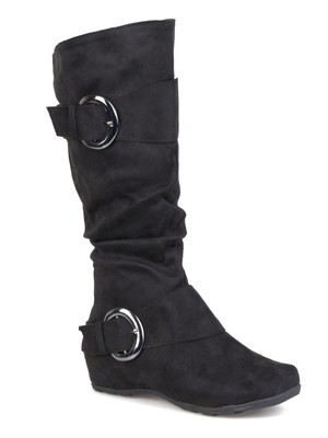 

JOURNEE COLLECTION Женские черные ботинки Jester с квадратным носком на танкетке с напуском, Черный, JESTER-01-BLK-085WC