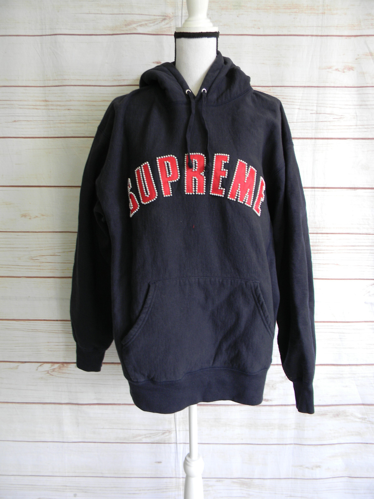 SUPREME WM'S NAVY BLUE PEARL LOGO HOODIE HOODED SWEATSHIRT