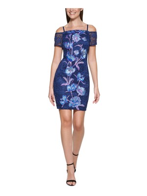 

Женское короткое коктейльное облегающее платье GUESS с синей подкладкой без рукавов и квадратным вырезом, Синий