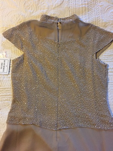 NWT Champagne Size 12 Mother Of The Bride Beaded Chiffon Evening Dress