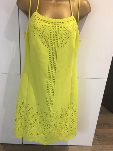 KAREN MILLEN Laser Cutwork Lime Green Dress Size 12 (£160