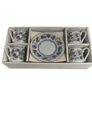 Andrea by Sadek ''Buckingham'' 4 Demitasse Cup and Saucer Sets - Pink/Blue Floral