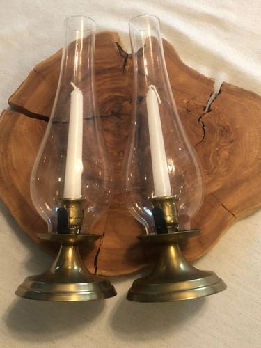 Pair Of 10.5&rdquo; Vintage Brass Hurricane Candle Holders Made In Italy Spring Loaded