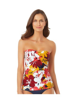 

Женский красный купальник-бандо танкини ANNE COLE с закручивающейся передней частью и цветочным принтом, топ