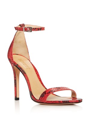 Женские кожаные сандалии SCHUTZ Scarlet Red Snake Cadey-lee Toe Stiletto 8.5 B