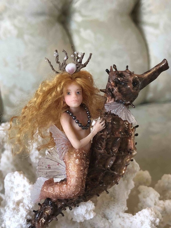 Julie Mansergh / Fairies In The Attic FITA - Seahorse Mermaid OOAK Fairy Faerie