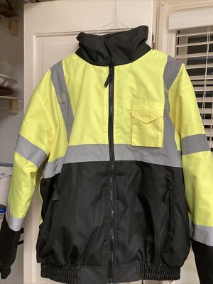High Visibility Reflective Winter Bomber Jacket Black Bottom, ANSI Compliant 4X