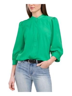 

RILEY-RAE Женская зеленая плиссированная блузка с пышными плечами, высоким воротником и рукавами 3/4, Зеленый