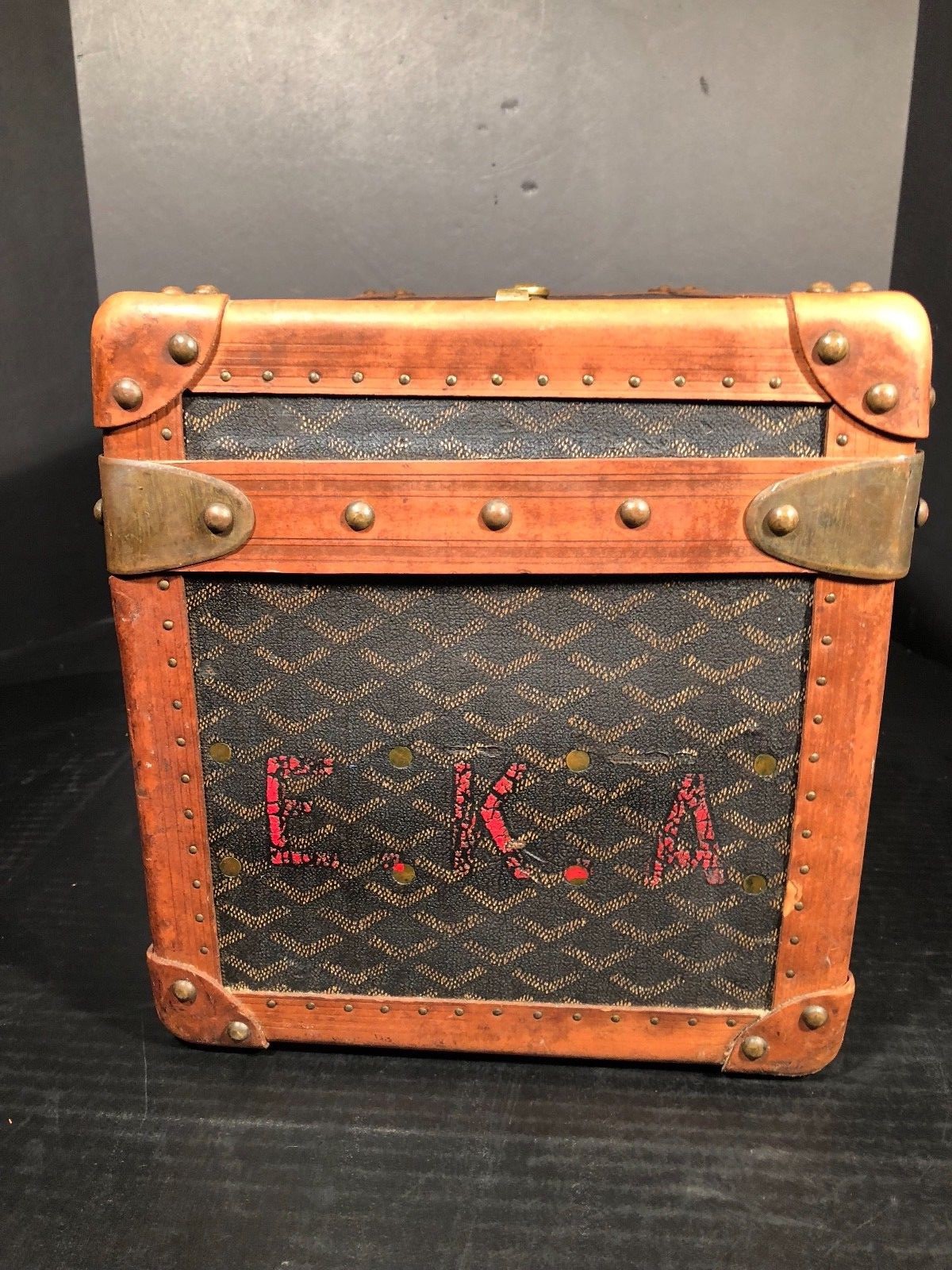 Rare Small Antique GOYARD Maison Jewelry Trunk Paris Monogrammed Chevron