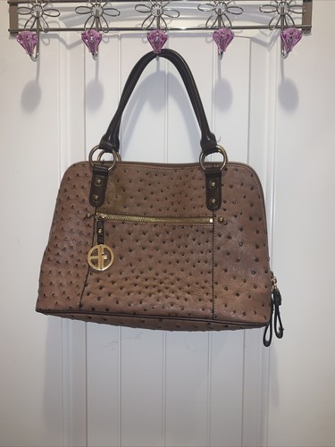 Giani Bernini Ostrich Embossed Handbag Purse Brown Medium