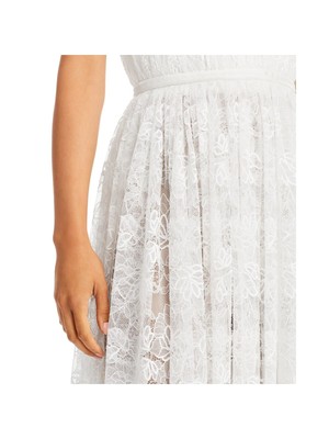 Pre-owned Sau Lee Womens Spaghetti Strap Midi Evening Fit + Flare Dress In White