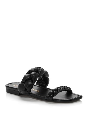 

STUART WEITZMAN Женские черные кожаные шлепанцы Playa с квадратным носком, Черный, SA249