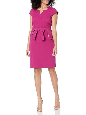 

KASPER Женское фиолетовое платье-футляр на подкладке с поясом и карманами с клапанами и короткими рукавами, Фиолетовый