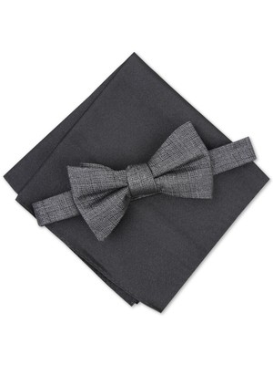 Мужские облегающие дизайнерские комплекты ALFANI Mens Grey Crosshatch, предварительно завязанные