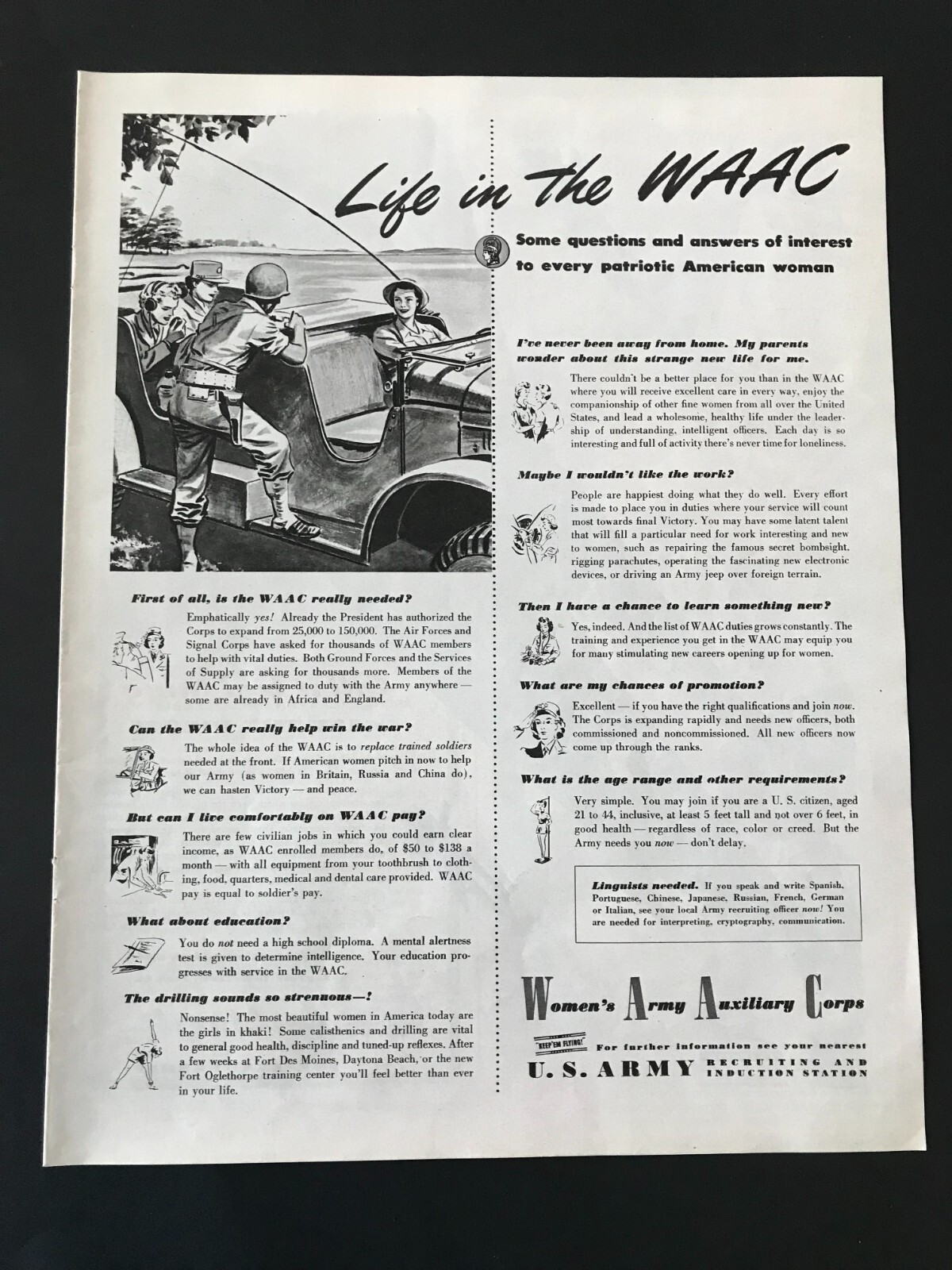 Life in the WAAC, Women&rsquo;s Army Auxiliary Corps WWII Ad | eBay