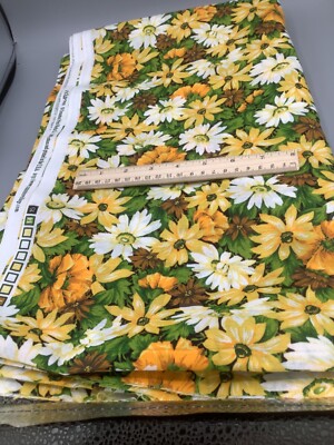 VIP Print LARGE MOTIF YELLOW WHITE FLOWERS BTHY Cotton Fabric