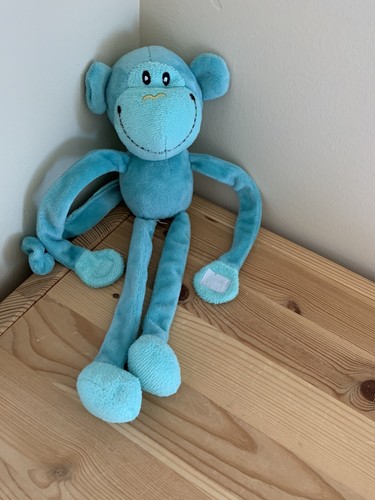 Teal Blue Monkey Brown Sewn Mouth Yellow Nose Hanging Long Hands