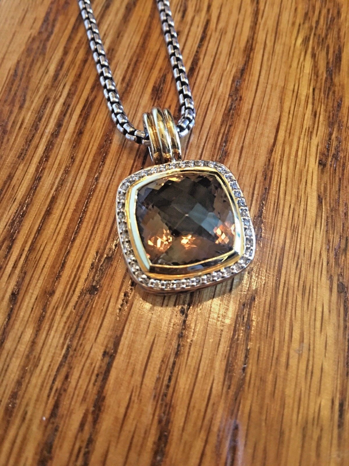David Yurman w/ 18k Gold Smokey 14mm Albion Diamond Enhancer Pendant Only