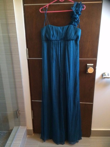 Amsale Jersey Navy Shoulder Bow gown prom dress 2 Full Length Formal | eBay